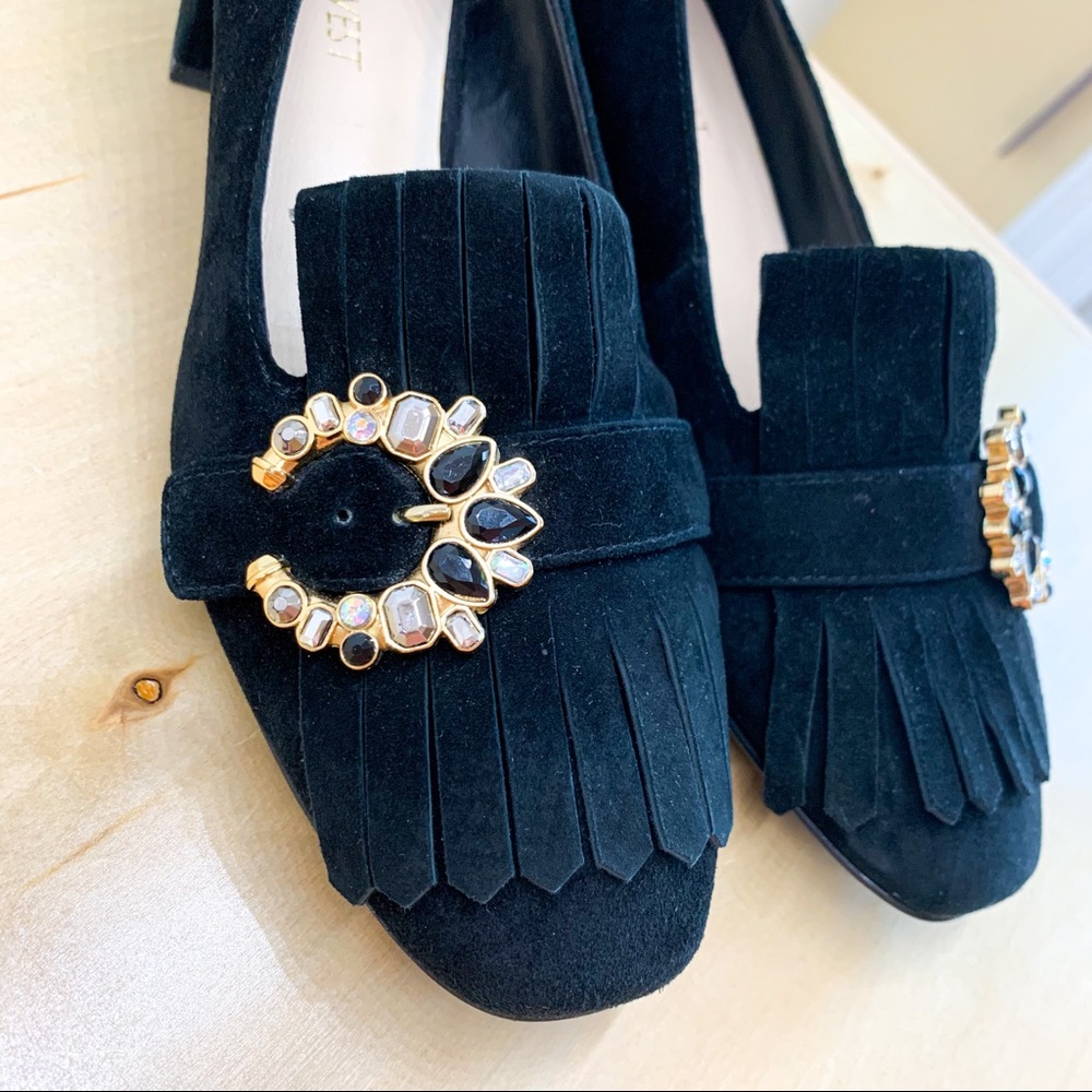 NINE WEST Black suede loafers with bling buckle! - Picture 2 of 12